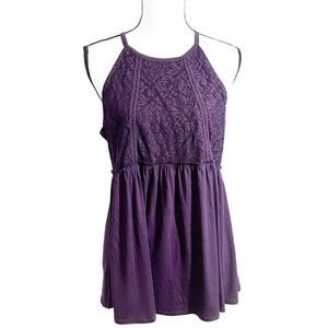 NWT Torrid Purple Babydoll Floral Lace Halter Empire Waist Tank Top Size 00